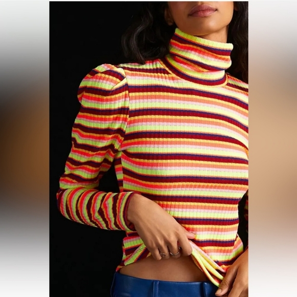 NWT Anthropologie Retro Striped Turtleneck Long Sleeve - Picture 4 of 11